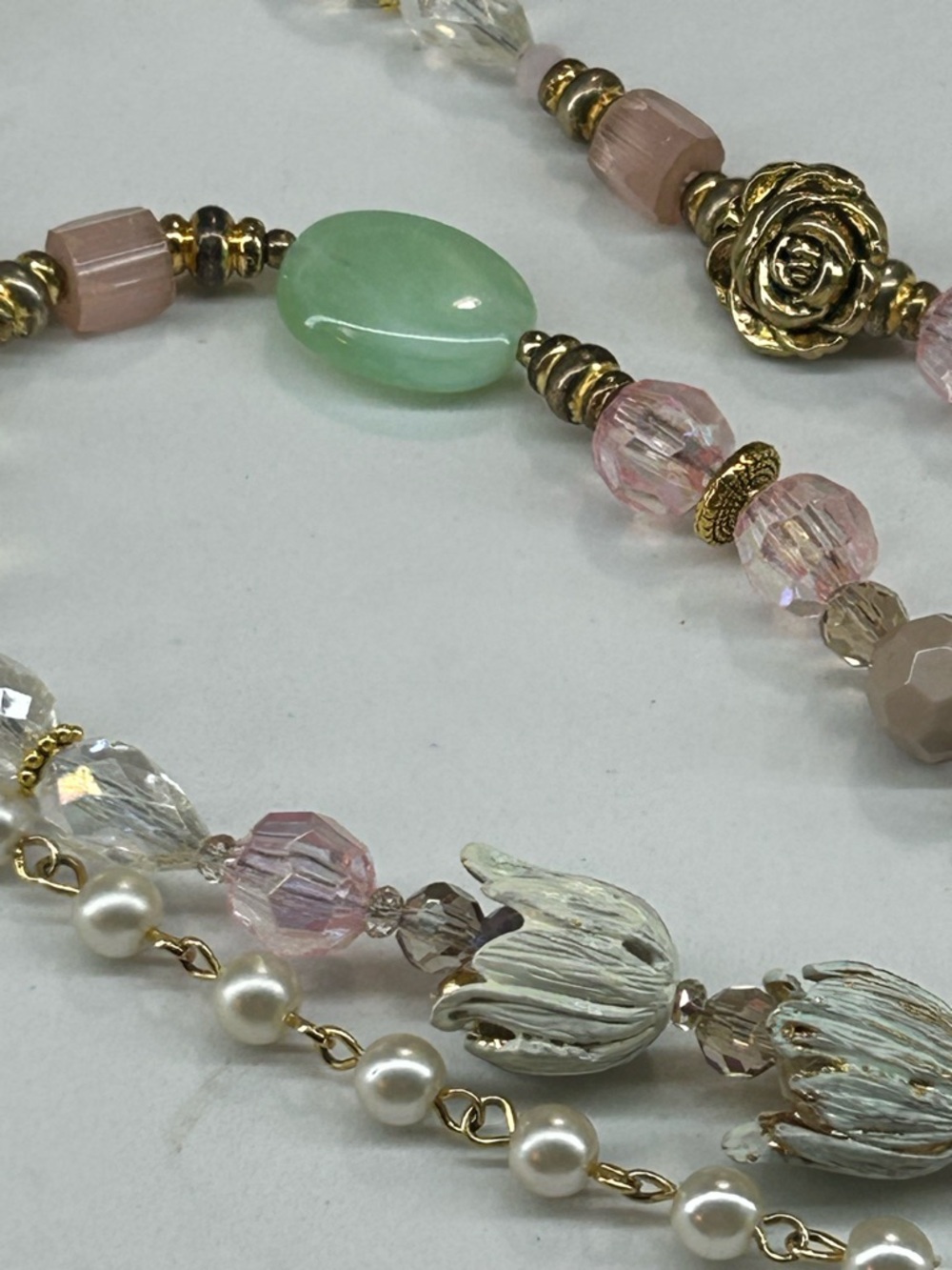 “Champagne Daydream”Necklace - Amazonite,Cat’s Eye,Acrylic,Crystal - Picture 7 of 8